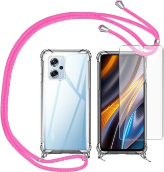 ETUI XIAOMI POCO X4 GT SZKŁO HARTOWANE SMYCZ RÓŻ