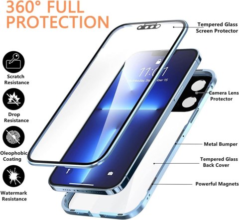 NIEBIESKIE ETUI IPHONE 13 PRO MAX TYŁ PRZÓD 360