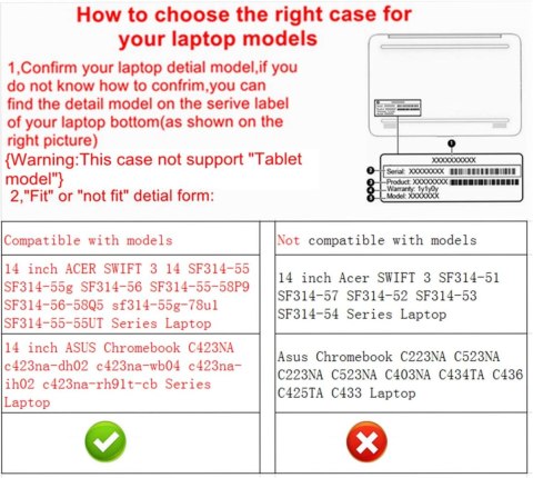 ETUI CZARNE Z KLAPKĄ 14" ASUS CHROMEBOOK C423NA/ACER SWIFT 3 14" EKOSKÓRA