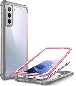 ETUI SAMSUNG GALAXY S21+ SZARO RÓŻOWA RAMKA PRZEZROCZYSTE PLECKI