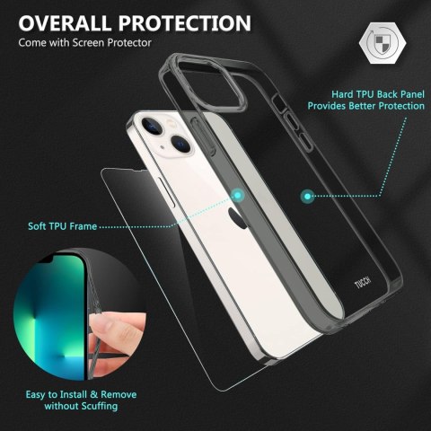 ETUI SILIKONOWE APPLE IPHONE 13/14 6.10" SZARE PRZYDYMIONE PLECKI +SZKŁO