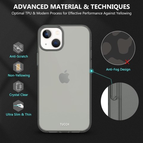 ETUI SILIKONOWE APPLE IPHONE 13/14 6.10" SZARE PRZYDYMIONE PLECKI +SZKŁO