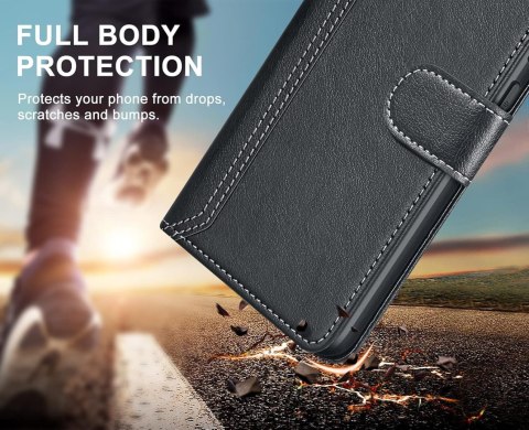 ETUI Z KLAPKĄ DO SAMSUNG GALAXY S21 FE 5G CZARNE Z EKOSKÓRY ELEGANCKIE