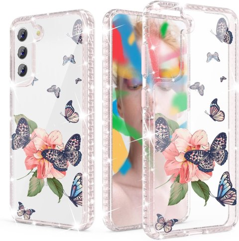 PRZEZROCZYSTE ETUI GALAXY S22 CASE KWIATY MOTYLE