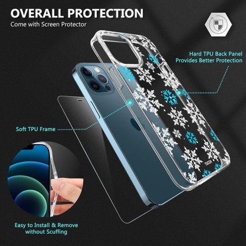 ZESTAW ETUI +SZKŁO HARTOWANE APPLE IPHONE 12/12 PRO W ŚNIEŻYNKI ZIMA A2172