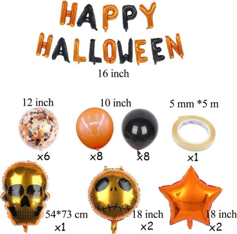 BALONY HALLOWEEN DEKORACJA DUŻY ZESTAW 28 SZTUK