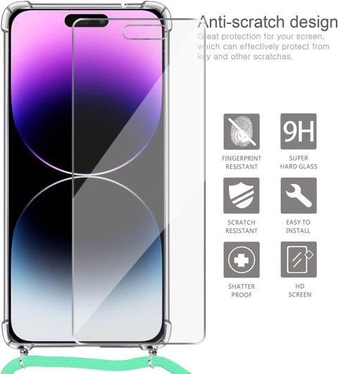 ETUI IPHONE 14 PRO 6.1' SZKŁO EKRAN SMYCZ ZIELONA