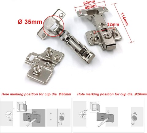 ZAWIAS MEBLOWY CLIP-ON CICHY DOMYK 110° ⌀35mm 8szt