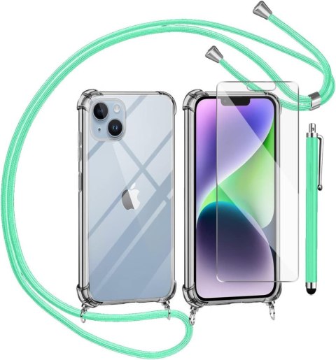 ZESTAW APPLE IPHONE 14 Plus ETUI + SZKŁO HARTOWANE + SMYCZ + RYSIK ZIELONY