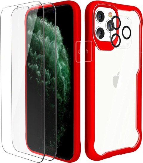 ETUI BUMPER CZERWONE IPHONE 11 PRO SZKŁO TELEFON APARAT