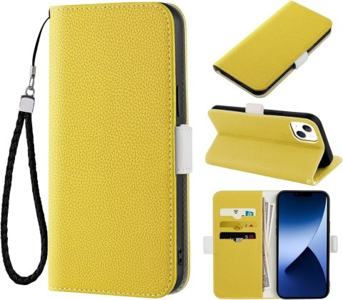 ETUI IPHONE 14 CASE Z KLAPKĄ NA MAGNES ZAMYKANY ŻÓŁTY A2882 A2649 A2881 A2884 A2883