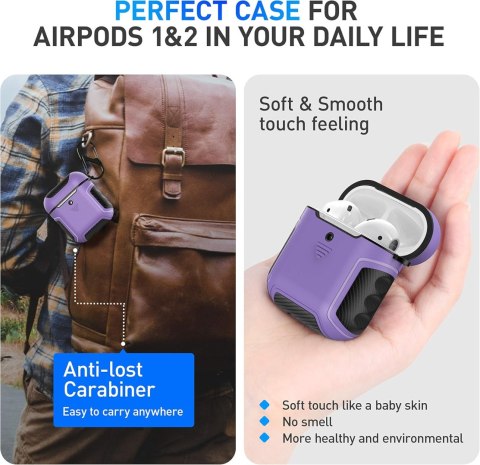 ETUI TWARDE SILIKON AIRPODS 1/2 FIOLETOWE CZARNE