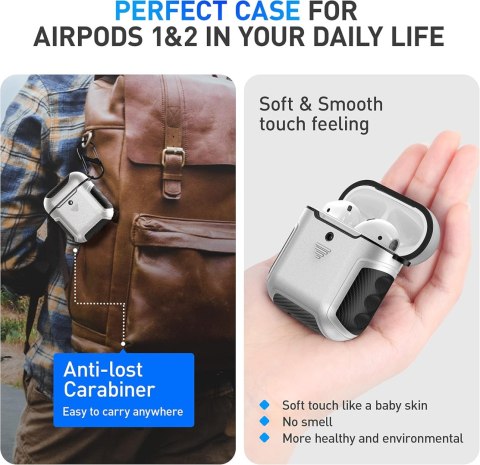 ETUI TWARDE SILIKON AIRPODS 1/2 SREBRNE CZARNE