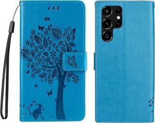 ETUI Z KLAPKĄ NIEBIESKIE SAMSUNG GALAXY S22 ULTRA+ZAWIESZKA NA RĘKĘ SM-S908