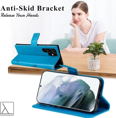 ETUI Z KLAPKĄ NIEBIESKIE SAMSUNG GALAXY S22 ULTRA+ZAWIESZKA NA RĘKĘ SM-S908 ETUI Z KLAPKĄ NIEBIESKIE SAMSUNG GALAXY S22 ULTRA+ZAWIESZKA NA RĘKĘ SM-S908