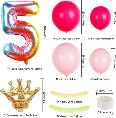 ZESTAW BALONÓW URODZINY DZIEWCZYNKA 5 LAT RÓŻOWY