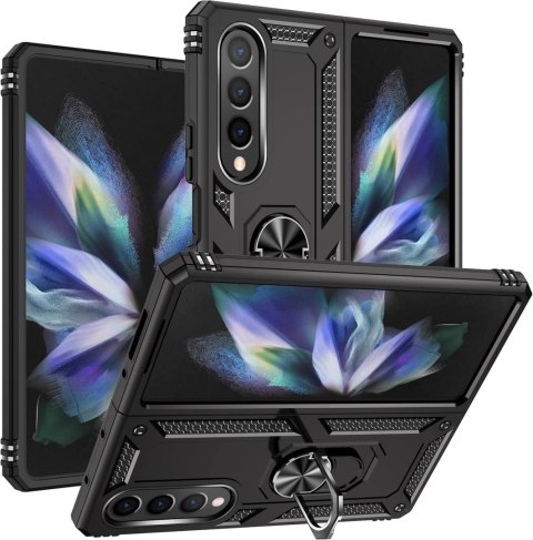 ETUI CZARNE SAMSUNG GALAXY Z FOLD 4 2022 CASE SILIKONOWY Z PODSTAWKĄ