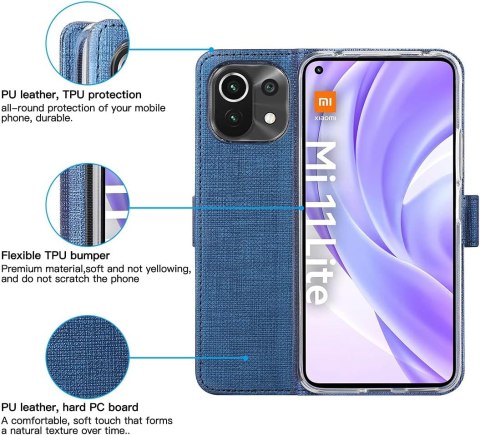 ETUI Z KLAPKĄ XIAOMI MI LITE 4G/5G 6.55" NIEBIESKIE TEKSTURA MATERIAŁU