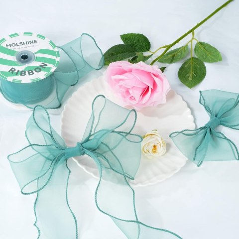 WSTĄŻKA SZYFONOWA ORGANZA GIRLANDA ZIELONA 6cm/10m