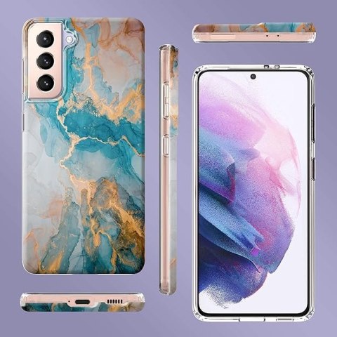 ETUI SILIKONOWE SAMSUNG GALAXY S21+ 5G NIEBIESKI ZŁOTY MARMUREK GLAMOUR