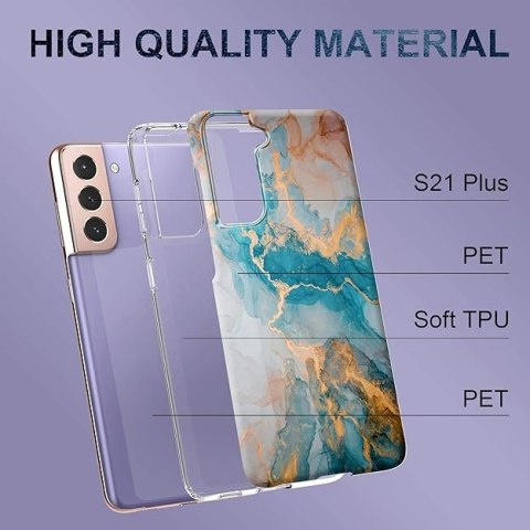 ETUI SILIKONOWE SAMSUNG GALAXY S21+ 5G NIEBIESKI ZŁOTY MARMUREK GLAMOUR