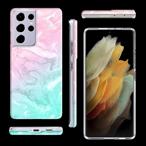 ETUI SILIKONOWE SAMSUNG GALAXY S21 ULTRA 5G RÓŻOWY NIEBIESKI MARMUR SM-G998