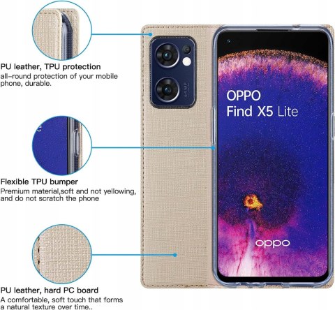 ETUI ZAMYKANE BEŻOWE OPPO FIND X5 LITE