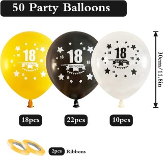 DEKORACJA NA 18 URODZINY 50 BALONÓW 3 KOLORY PARTY