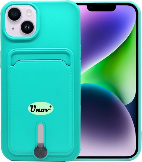 ETUI SILIKONOWE DO APPLE IPHONE 14 PLUS TURKUSOWE +MIEJSCE NA KARTY PORTFEL