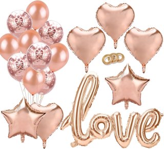 ZESTAW BALONÓW ROSE GOLD LOVE BABY SHOWER SERCE