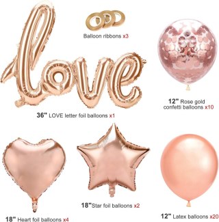 ZESTAW BALONÓW ROSE GOLD LOVE BABY SHOWER SERCE