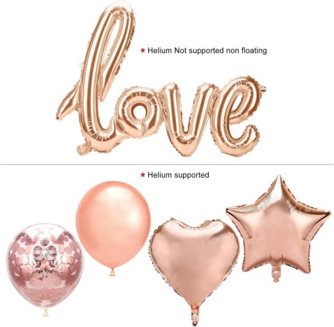 ZESTAW BALONÓW ROSE GOLD LOVE BABY SHOWER SERCE