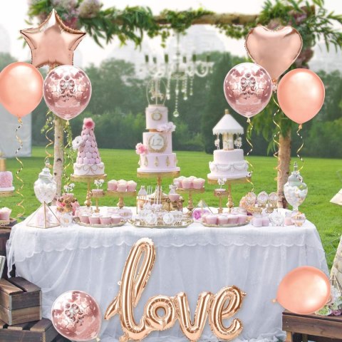 ZESTAW BALONÓW ROSE GOLD LOVE BABY SHOWER SERCE