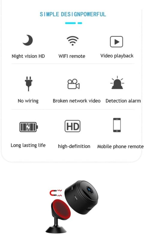 MINI KAMERA SZPIEGOWSKA BEZPRZEWODOWA HD 1080P 30 FPS WiFi TRYB NOCNY