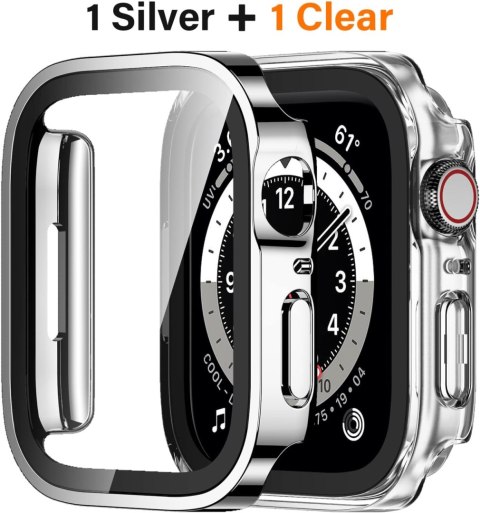 2X ETUI APPLE IWATCH SERII 6/5/4/SE 40mm SREBRNE I PRZEZROCZYSTE OCHRONA EKRANU