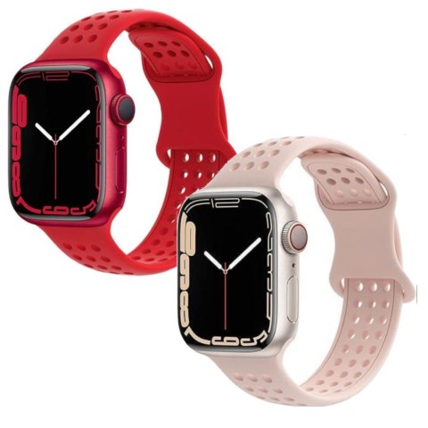 2xPASEK DO ZEGARKA APPLE WATCH 1/2/3/4/5/6/7/8/9/SE 38/40/41mm CZERWONY RÓŻ