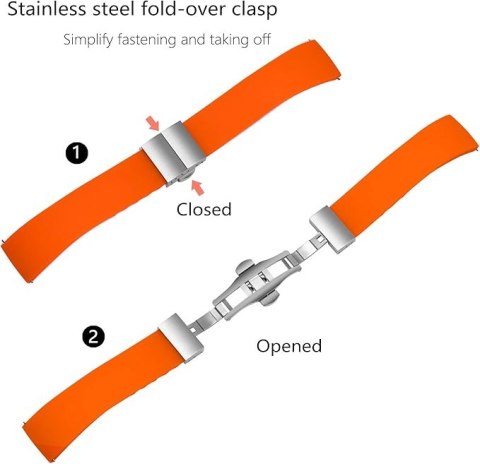 BRANSOLETA DO ZEGARKA POMARAŃCZOWA SILIKON UNIWERSALNY SREBRNA KLAMRA 16mm