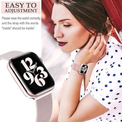 PASEK DO ZEGARKA APPLE WATCH 1/2/3/4/5/6/7/8/9/10/SE 42/44/45mm RÓŻOWY STAL