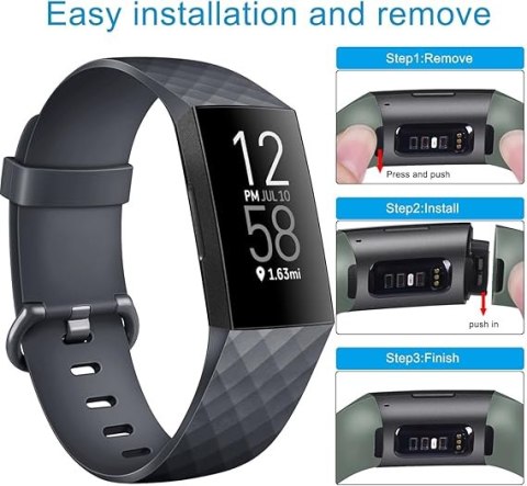 2x PASEK DO Fitbit Charge 3/4 CZARNY BIAŁY TPU WODOODPORNY OPASKA S