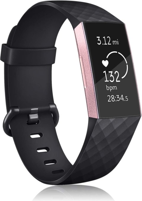 2x PASEK DO Fitbit Charge 3/4 CZARNY BIAŁY TPU WODOODPORNY OPASKA S