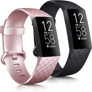 2x PASEK DO Fitbit Charge 3/4 RÓŻOWY CZARNY TPU WODOODPORNY OPASKA L