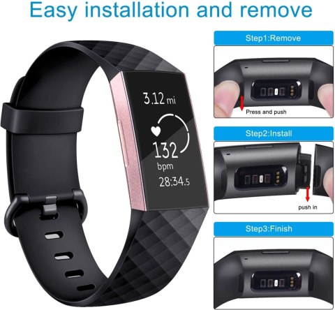 2x PASEK DO Fitbit Charge 3/4 RÓŻOWY CZARNY TPU WODOODPORNY OPASKA L