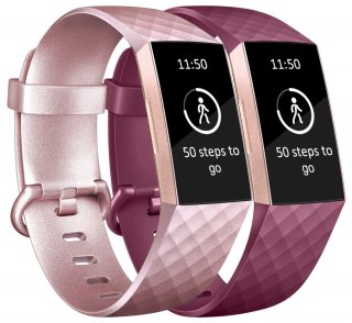 2x PASEK DO Fitbit Charge 3/4 RÓŻOWY CZERWONY TPU WODOODPORNY OPASKA L