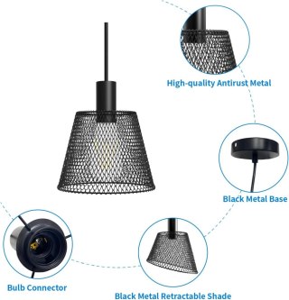 LAMPA SUFITOWA WISZĄCA ŻYRANDOL CZARNA METALOWA SIATKA LOFT E26