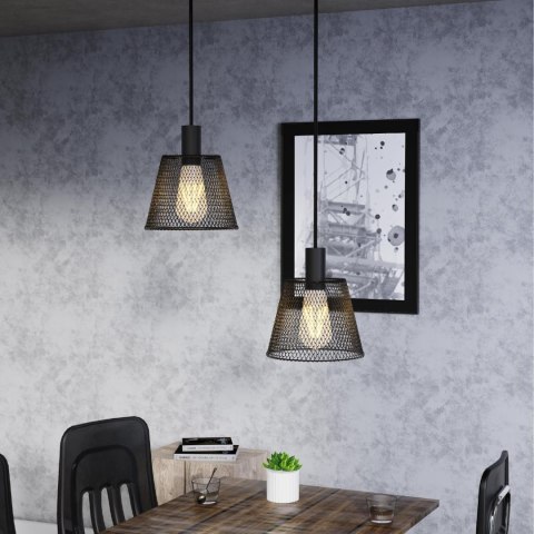 LAMPA SUFITOWA WISZĄCA ŻYRANDOL CZARNA METALOWA SIATKA LOFT E26