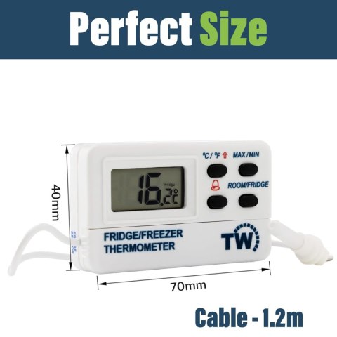 CYFROWY TERMOMETR DO LODÓWKI ALAR OSTRZEGAWCZYM TEMPERATURY MAX MIN BIAŁY