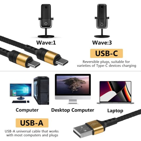 KABEL MIKROFONOWY USB-A DO 2x USB-C CZARNY 200cm Elgato Wave:1, Wave:3