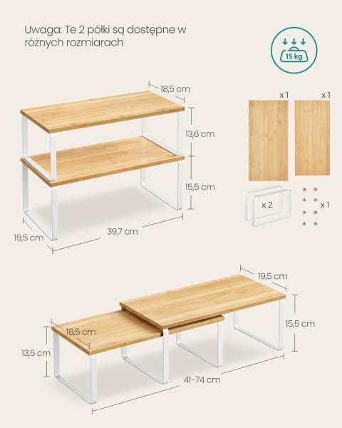 STOJAK NA PRZYPRAWY 2 PÓŁKI KUCHENNE DREWNIANE 39,7x19,5x15,8cm Songmics