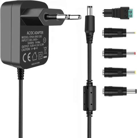 ZASILACZ CENTRALNY ADAPTER 6 RÓŻNYCH KOŃCÓWEK Arduino DVD GŁOŚNIKI 9V 1,5A