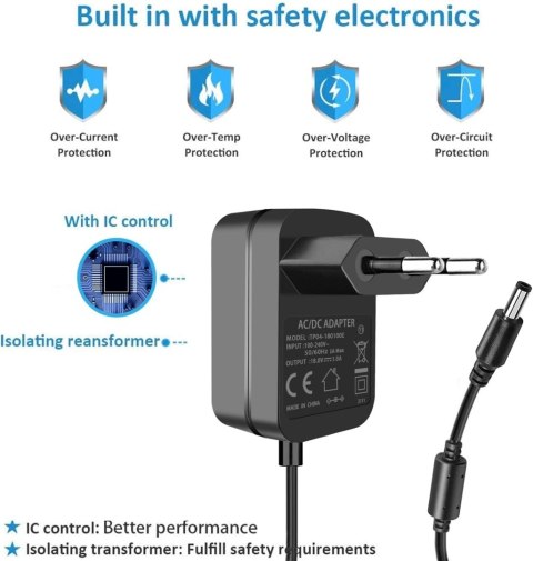 ZASILACZ ŁADOWARKA UNIWERSALNA 18V 1A DC 5,5x2.1mm WENTYLATOR GŁOŚNIK RADIO